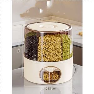 Reisbehälter und Müslispender, 360° drehbar für Haus und Küche, durchsichtiger Organizer aus Kunststoff, Vorratsbehälter für Trockenlebensmittel mit 6 Fächern - Product Image 3