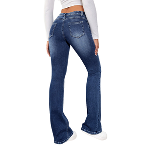 <span class=keywords><strong>Jean</strong></span> slim délavé bleu foncé YUANBOFEI pour <span class=keywords><strong>femme</strong></span>, coupe évasée, style décontracté et tendance - Product Image 3