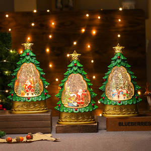 Nouvelle décoration de table d'arbre de Noë<span class=keywords><strong>l</strong></span> illuminée intérieure peinte par neige, cadeau, boîte à musique - Product Image 3