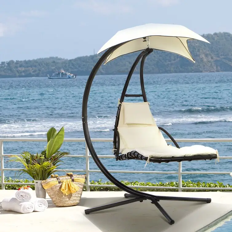 Tumbona colgante con marco de acero, muebles de exterior, soporte de arco, aire, porche, columpio, silla con dosel
