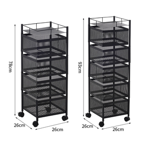 थोक सस्ते 5 टियर गोलाकार वर्ग घूर्णन टोकरी पहियों, फल और सब्जी धातु तार शेल्फ के साथ बड़े भंडारण रैक - Product Image 3