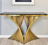 Table console en marbre avec pieds en acier inoxydable doré, table d'angle pour couloir, table console décorative pour salon