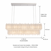 Lustre rectangulaire linéaire en cristal de sélénite naturel de luxe, avec cadre en acier inoxydable et barre en cristal blanc à LED intégrée