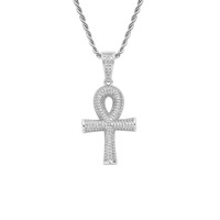Chaîne avec pendentif croix Anka tridimensionnel, bijoux hip-hop, accessoires rap, collier croix Anka entièrement en zirconium.