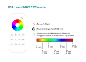 Điều khiển đèn LED dải <span class=keywords><strong>RGB</strong></span>/RGBW không dây RF2.4G JIUAN RT4 RT9 <span class=keywords><strong>1</strong></span> vùng 4 chế độ, điều khiển bằng cảm ứng, phạm vi 30M, bảo hành 5 năm - Product Image 6
