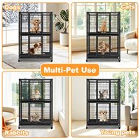 Cage à chien en fer empilable à deux niveaux, design simple, compartiments séparés, porte à accès verrouillable, roues mobiles, plateau amovible
