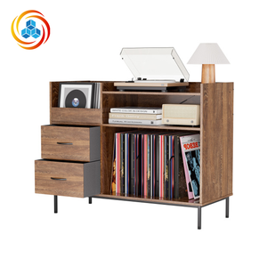 <span class=keywords><strong>Meuble</strong></span> de rangement pour tourne-disque, capacité 500+ albums, étagère contemporaine pour tourne-disque avec tiroirs, console audio robuste en bois, mobilier de salon - Product Image 6