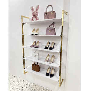 Meubles de <span class=keywords><strong>magasin</strong></span> de chaussures de luxe, présentoir mural en acier inoxydable doré pour chaussures, 4/5 niveaux, support pour sacs à main pour <span class=keywords><strong>magasin</strong></span> de détail - Product Image 6