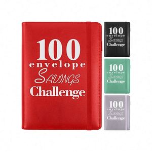 A5 Leather Cover Red 100 Days <b>Envelopes</b> Money Saving Challenge Budget Planner with Spiral Elastic Band to Save $5050 Customized - Product Image 1