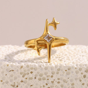 Anillos de Estrella de Circonio en Acero Inoxidable 316L con Baño de Oro PVD de 14k y 18k, Resistentes al Deslustre, Venta al Por Mayor Personalizada para Mujeres - Product Image 4