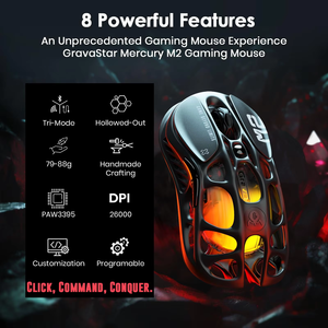 GravaStar Mercury M2 <b>Wireless</b> USB Gaming <b>Mouse</b> 26,000 DPI with Optical Tracking PAW3395DM Sensor 79g Lightweight Hollow Design - Product Image 2
