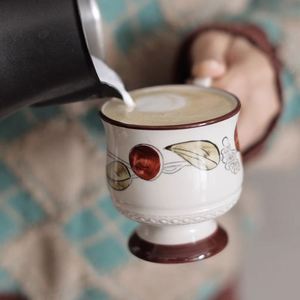 Vintage Tall Stem <b>Cup</b> & Saucer, High-value Ceramic Coffee <b>Cup</b> <b>Set</b>, Hand-painted Mid-century Style Afternoon Tea <b>Cup</b> - Product Image 3