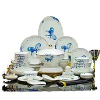 Blaues Pferd Goldrand Luxus Europa Knochenporzellan Geschirrset Elegantes Keramik-Tafelservice für Zuhause & Partys