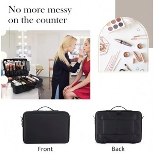 Échantillon gratuit : Grande trousse de maquillage, trousse de toilette, boîte à cosmétiques en tissu Oxford, boîte de rangement pour cosmétiques avec 2 couches et bandoulière en Y. - Product Image 5