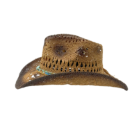 Chapeau de cowboy en paille ajouré au crochet pour l'été, vente en gros |   Chapeaux de fête personnalisés pour femmes et hommes, avec bande de perles colorées, pour la plage et les festivals