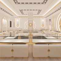 Vitrine de présentation de bijoux en bois et verre sur mesure de luxe avec éclairage LED en verre trempé, vitrine de vente au détail durable pour salle d'exposition de bijoux