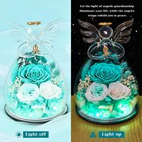 Rose éternelle préservée sous verre, figurines d'anges, fleurs fraîches à livrer, idéal pour maman, vraies roses pour sœur, épouse