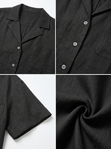 Camisa de Lino Negra para Mujer, Marca Anjie, Logotipo Personalizado, OEM, ODM, Cuello Camisero, Manga Corta, Etiqueta Privada, Blusa Minimalista, Venta al Por Mayor - Product Image 2