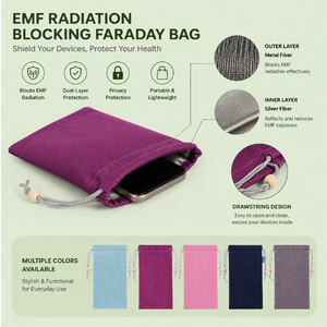 Pochette de téléphone personnalisée en acier inoxydable avec doublure en fibre argentée, cordon de serrage, sac anti-ondes EMF Faraday pour femmes enceintes - Product Image 2