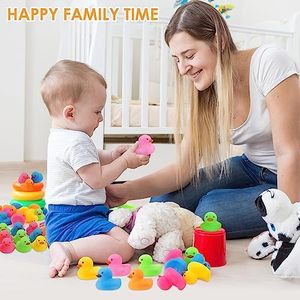 50-Piece Multi-Color Mini Rubber Toy Bulk Floating <b>Bath</b> Duck Kids for Birthday Party Classroom Beach Squeeze Toys - Product Image 6
