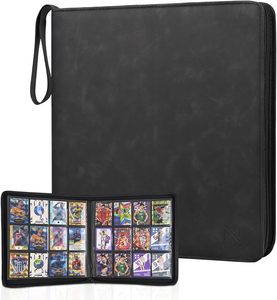 High Quality PU <b>Leather</b> 12 Pockets 9 Card <b>Binder</b> Secure Zipper Custom Black for Trading Card Storage Album - Product Image 1