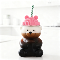 Ensemble de tasses personnalisables en silicone de qualité alimentaire de luxe (couvercles motif ours en peluche/dinosaure/chat) antidérapantes, lavables, à thème festif