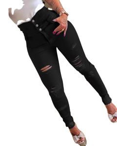 Pantalons Harem pour Femmes de Haute Qualité Personnalisables Jeans Denim <span class=keywords><strong>Beige</strong></span> <span class=keywords><strong>Taille</strong></span> Extra Large Force Élastique Mode Élégante Trou Service OEM - Product Image 1