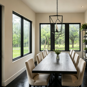 Fenêtres fixes verticales en aluminium sur mesure, cadre fin avec verre trempé Low-E pour vue intérieure de salle à manger - Product Image 1