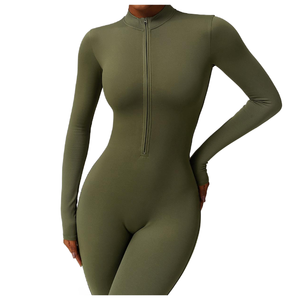 Mono de Yoga de manga larga para mujer, mono de gimnasio de longitud completa, mono de una pieza de LICRA/nailon de secado rápido - Product Image 5