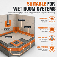 Système de membrane d'étanchéité pour douche EONBON OEM avec bande d'étanchéité, coins et colliers de tuyauterie, membrane d'étanchéité pour salle de bain