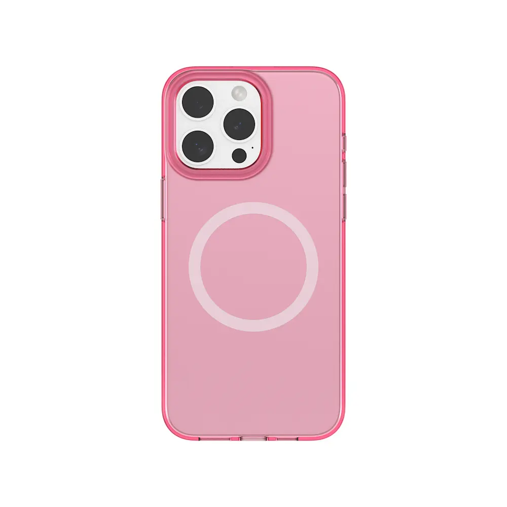 आईफोन 15 प्रो मैक्स के लिए मोबाइल फोन एक्सेसरी शॉकप्रूफ वायरलेस चार्जिंग प्यारा साफ़ गुलाबी चुंबकीय फोन केस