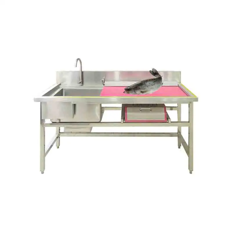 Cafeteria Thickened Washing Basin Customized Kitchen Fish Killing Pool Table Stainless Steel Fish Cleaning Table With Sink