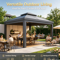 Gazebo moderne en aluminium à persiennes, éclairage LED, écrans d'intimité, toit rigide imperméable, résistant aux UV, verre trempé, résistant à la corrosion