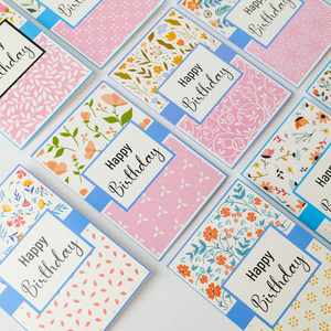 Hermosas tarjetas de feliz cumpleaños con sobres en blanco azules y rosas, flores personalizadas y logotipo de tarjeta de cumpleaños - Product Image 6