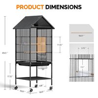 Enclos à roulettes durable pour perroquets, design en forme de maison, plateau de récupération des déchets coulissant et porte latérale pour l'alimentation, simplifie l'élevage des oiseaux