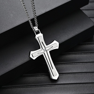 Factory Wholesale 316 Stainless Steel Two-tone Cross Necklace New Trendy <b>Titanium</b> Steel Men's Pendant Necklace - Product Image 5