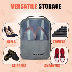 Shoe Mistri Travel Shoe Cover Holds 3 Pairs with Mesh Window Portable Shoe Organizer <b>Storage</b> Pouch for Travel Gym <b>Grey</b> - Product Image 2