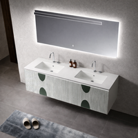 Meuble-lavabo mural moderne personnalisé pour salle de bain avec tiroirs, vasque et miroir LED, design architectural