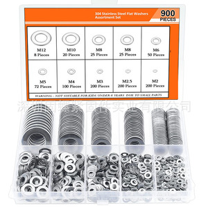 Baiguluo 304 Stainless Steel Flat Washers M2 M2.5 M3 M4 M5 M6 M8 M10 M12 Assortment Set 900 Pieces - Product Image 1