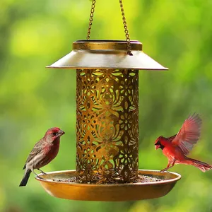Alimentador de pássaros solar para ambientes externos, alimentador de pássaros selvagem de metal para cardineiros, jardim solar, lanterna, como presente, ideias para amantes de pássaros