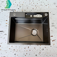 Évier de cuisine multifonctionnel en acier inoxydable intelligent de luxe moderne avec affichage LED et cascade, fabriqué par le fabricant