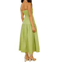 Robe midi décontractée d'été pour la plage, en popeline de coton, avec encolure cœur froncée et dos smocké plissé