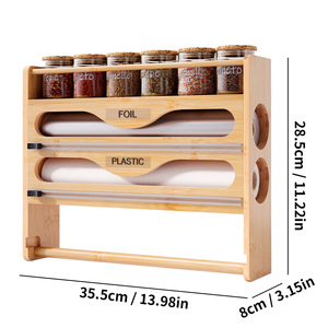 Bamboo Wall Storage Rack With Spice Jars <b>Foil</b> Plastic Wrap Holder Kitchen Organizer Mountable For Home Use - Product Image 5