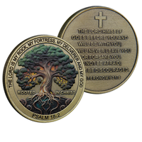 Pièce commémorative en métal moulé sous pression, plaquée, imprimée UV, sur le thème de la foi, deux styles bicolores, motif Arbre de Vie, verset biblique