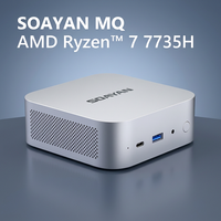 Mini PC spécial MQ AMD 7735H 24 Go LPDDR5 512 Go SSD PCIe NVMe Triple sortie d'affichage 4K WiFi6 BT5.2 Ordinateur de bureau compact Win11 Pro Linux