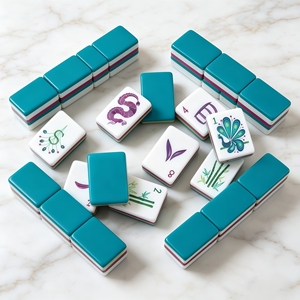 Coffret de Mahjong portable de luxe à 4 couches, style américain, pour enfants, 160 tuiles de Mahjong, pliable, design en plastique bleu ciel, poker - Product Image 1