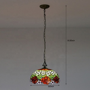 LongHuiJing <b>Rose</b> Tiffany Chandelier Ceiling <b>Lights</b> Colored Glass Restaurant Pendant Lamp - Product Image 3