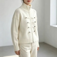 Cardigan court en maille pour femme, col montant, boutons sur le devant, design unique, pull décontracté, vêtement d'extérieur