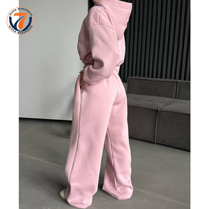 Ensemble <span class=keywords><strong>de</strong></span> survêtement sport ample 2 pièces personnalisé pour femme, sweat à capuche zippé <span class=keywords><strong>haut</strong></span> <span class=keywords><strong>de</strong></span> <span class=keywords><strong>gamme</strong></span> et pantalon large décontracté, style boxy ajusté - Product Image 4