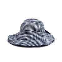 Koreaanse stijl retro marineblauwe geruite emmerhoed met opgerolde rand Zomerhoed met dunne rand, ademend, zonwerend Panamahoed
